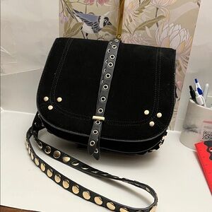Izni Black Suede Studded Crossbody Bag